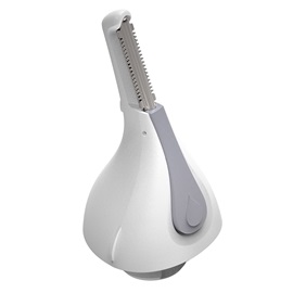 Dual-sided trimmer head for nose, ear, and brow trimmer, side view.