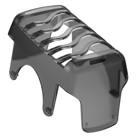 Headguard for foil shaver, side-angle view.